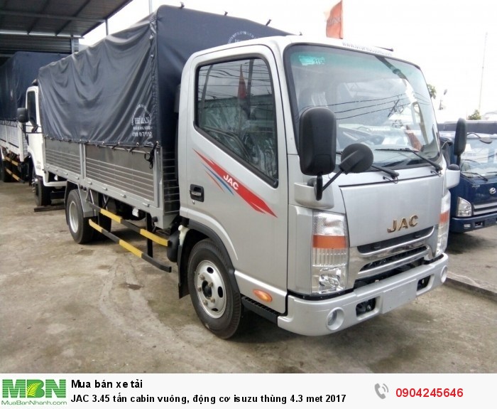 JAC 3.45 tấn cabin vuông, động cơ isuzu thùng 4.3 met 2017