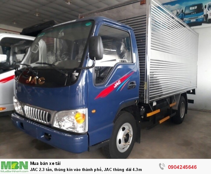 JAC 2.3 tấn, thùng kín vào thành phố, JAC thùng dài 4.3m