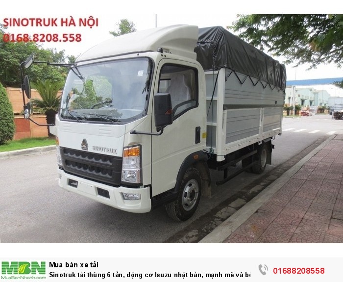 Sinotruk tải thùng 6 tấn, động cơ Isuzu nhật bản, mạnh mẽ và bền bỉ.