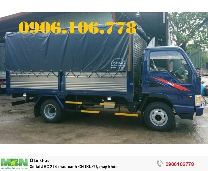 Xe tải JAC 2T4 màu xanh CN ISUZU, máy khỏe