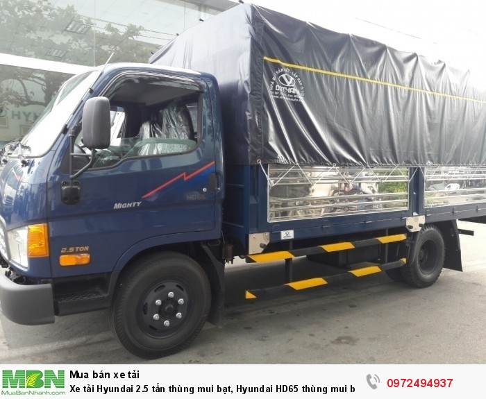 Xe tải Hyundai 2.5 tấn thùng mui bạt, Hyundai HD65 thùng mui bạt