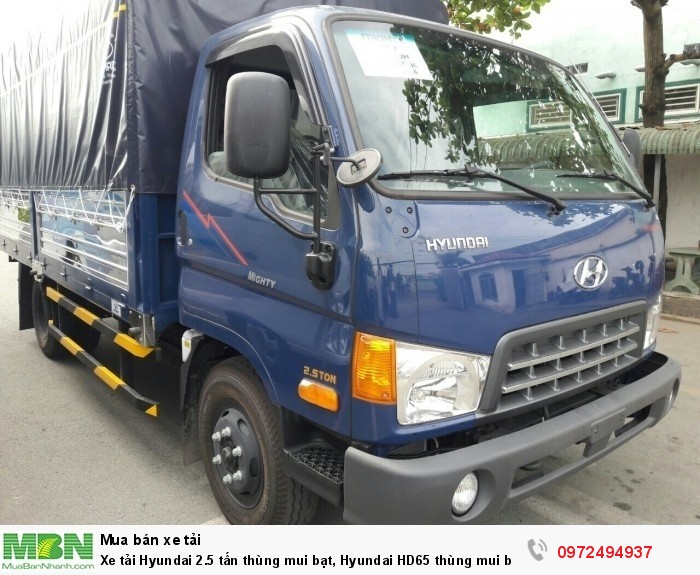 Xe tải Hyundai 2.5 tấn thùng mui bạt, Hyundai HD65 thùng mui bạt