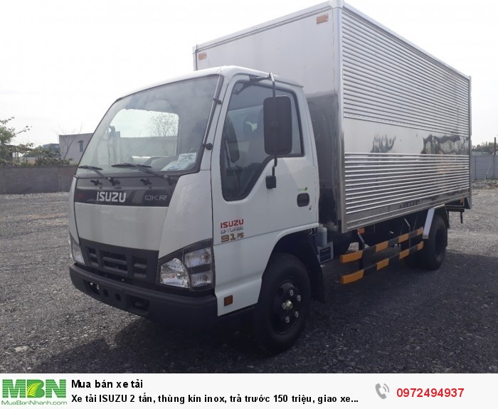 Xe tải ISUZU 2 tấn, thùng kín inox, trả trước 150 triệu, giao xe ngay