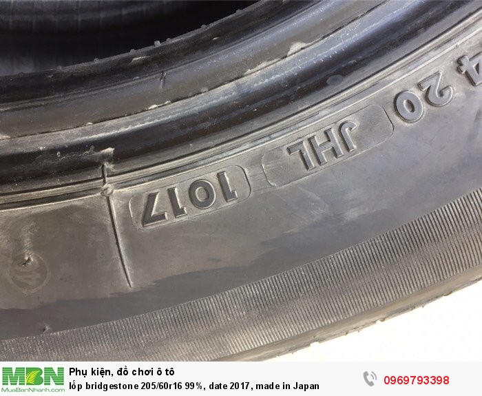 Lốp bridgestone 205/60r16 99%, date 2017, made in Japan