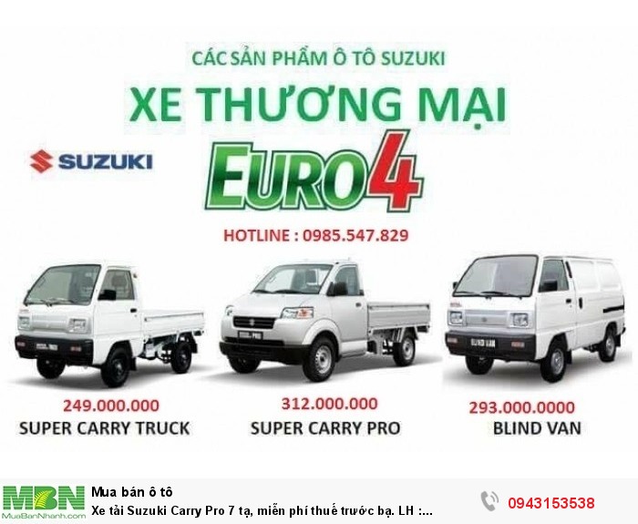 Giá xe tải Suzuki Carry Pro - Suzuki 7 tạ, miễn phí thuế trước bạ.