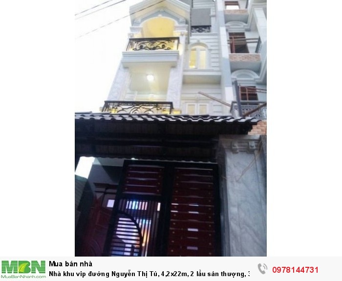 Nhà khu vip đường Nguyễn Thị Tú, 4,2x22m, 2 lầu sân thượng