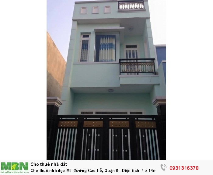 Cho thuê nhà đẹp MT đường Cao Lỗ, Quận 8 - Diện tích: 4 x 14m, 3 lầu