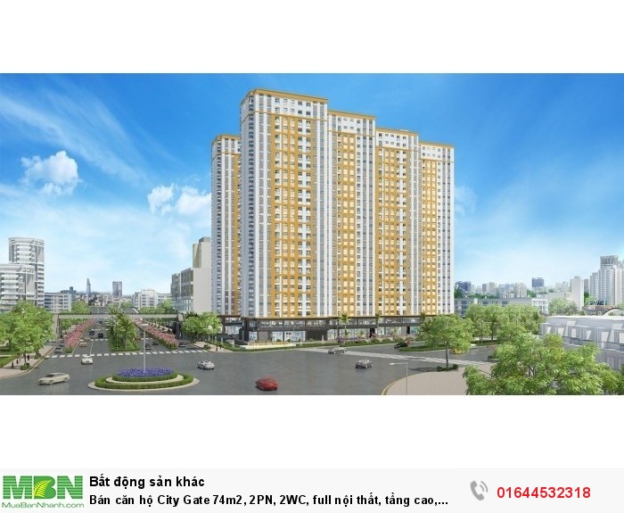 Bán căn hộ City Gate 74m2, 2PN, 2WC, full nội thất, tầng cao