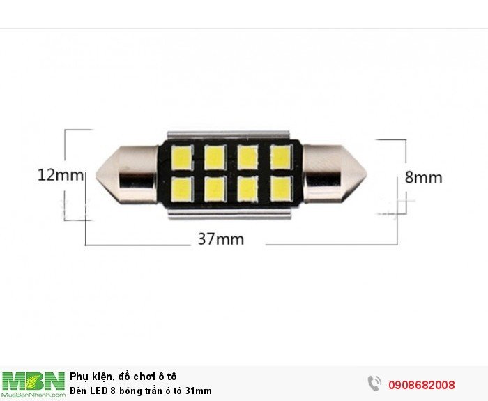 Đèn LED 8 bóng trần ô tô 31mm