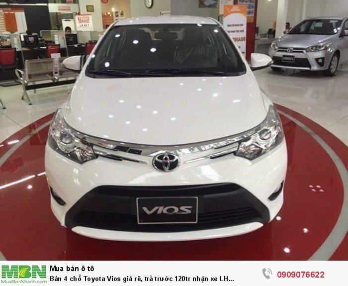 Bán 4 chỗ Toyota Vios giá rẻ, trả trước 120tr nhận xe