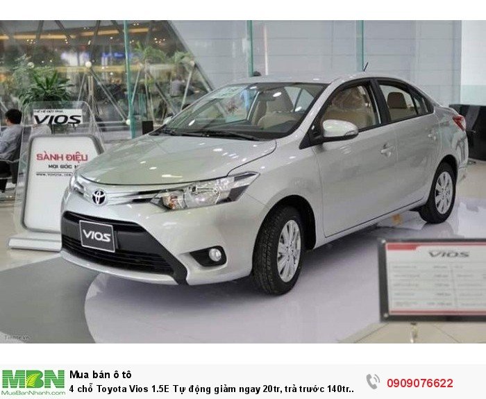 4 chỗ Toyota Vios 1.5E Tự động giảm ngay 20tr, trả trước 140tr nhận xe,