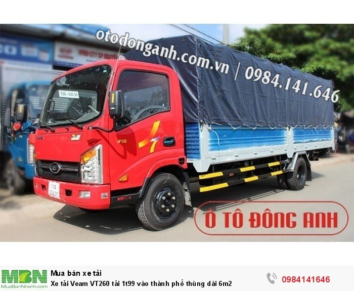 Xe tải Veam VT260 tải 1t99 vào thành phố thùng dài 6m2