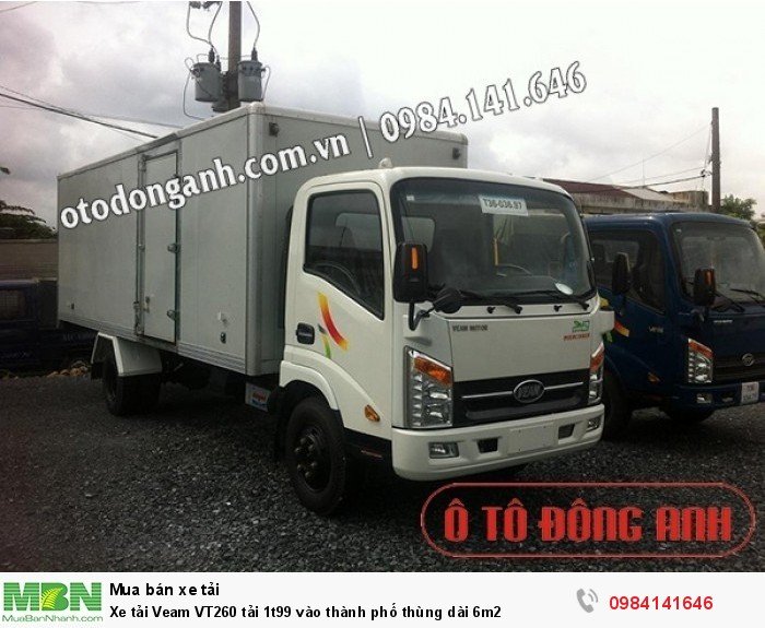 Xe tải Veam VT260 tải 1t99 vào thành phố thùng dài 6m2