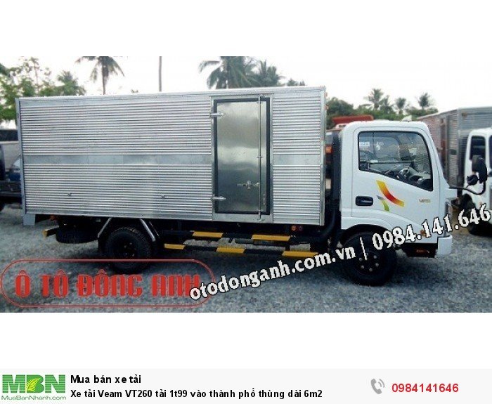 Xe tải Veam VT260 tải 1t99 vào thành phố thùng dài 6m2