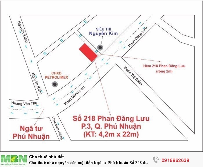 Cho thuê nhà nguyên căn mặt tiền Ngã tư Phú Nhuận Số 218 đường Phan Đăng Lưu, phường 3