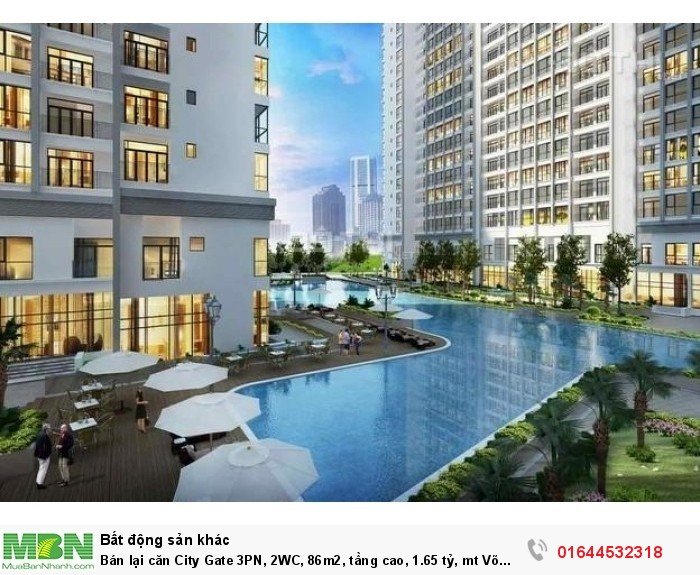 Bán lại căn City Gate 3PN, 2WC, 86m2, tầng cao, 1.65 tỷ, mt Võ Văn Kiệt, quận 8.