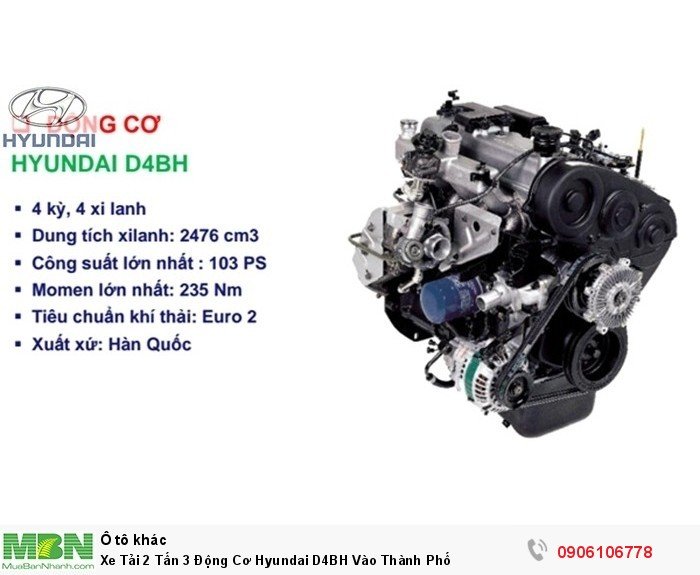 Xe Tải 2 Tấn 3 Động Cơ Hyundai D4BH Vào Thành Phố