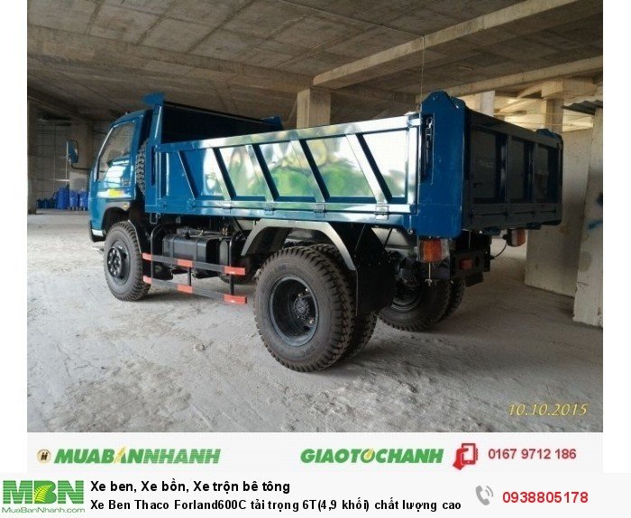 Xe Ben Thaco Forland600C tải trọng 6T(4,9 khối) chất lượng cao,uy tín( Nhà Bè, Cần Giờ,Củ Chi, Long An...)