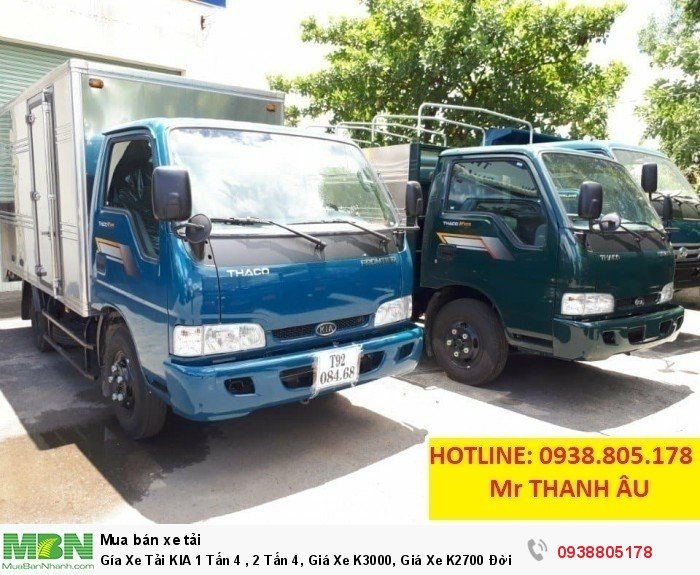 Gía Xe Tải KIA 1 Tấn 4 , 2 Tấn 4, Giá Xe K3000, Giá Xe K2700 Đời 2017 Giá Rẽ Bất Ngờ, Hỗ Trợ Vay Nhanh Chóng