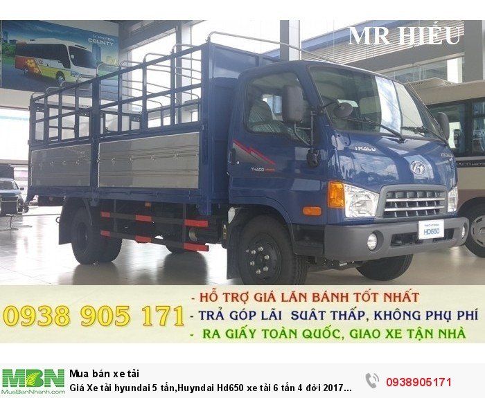 Giá Xe tải hyundai  5 tấn,Huyndai Hd650 xe tải 6 tấn 4 đời 2017 mới 100%, hỗ trợ đến 20 triệu trong tháng.