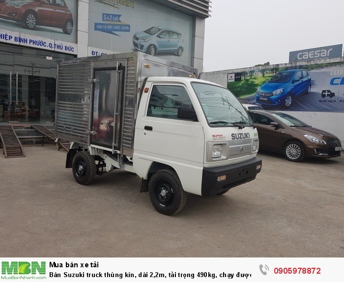 Bán Suzuki truck thùng kín, dài 2,2m, tải trọng 490kg, chạy được trong giừ cao điểm