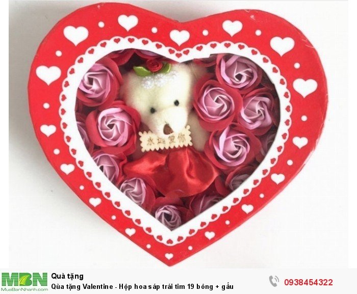 Qùa tặng Valentine - Hộp hoa sáp trái tim 19 bông + gấu3