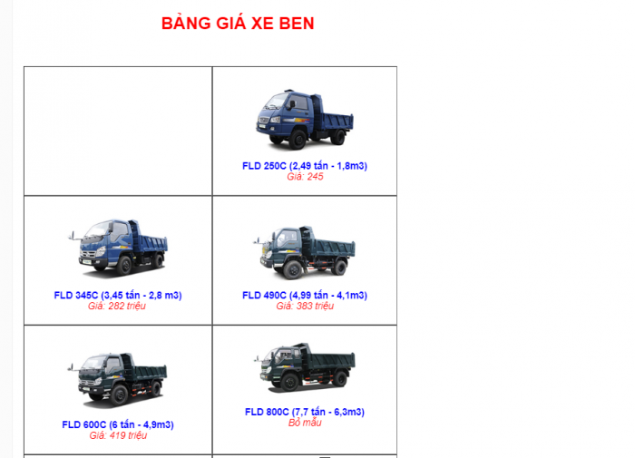 Xe Ben Forland - Tải trọng đa dạng, giá cả phù hợp,chất lượng đã được khẳng định