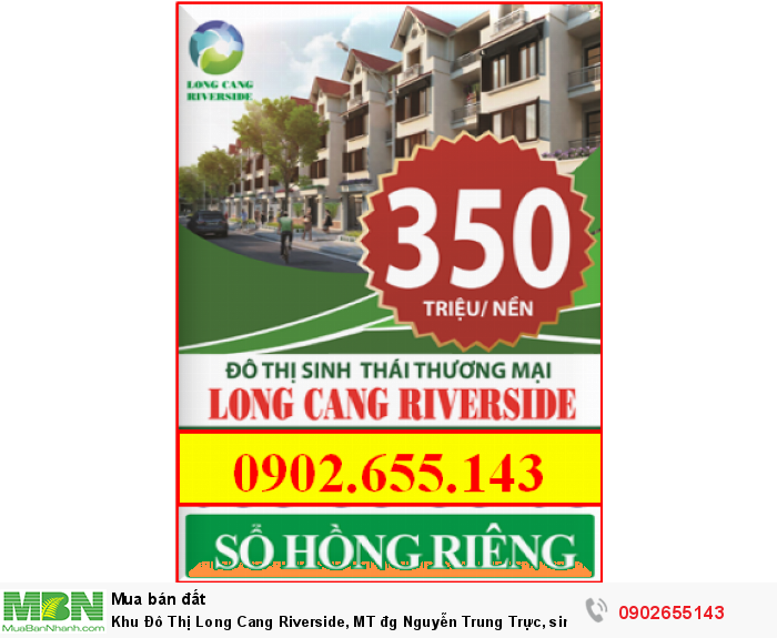 Khu Đô Thị Long Cang Riverside, MT đg Nguyễn Trung Trực, sinh lời 20%, SHR (đã có sổ)