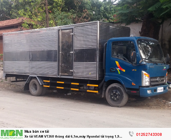 Xe tải VEAM VT260 thùng dài 6,1m,máy Hyundai tải trọng 1,9 tấn,vào thành phố giá cực rẻ.