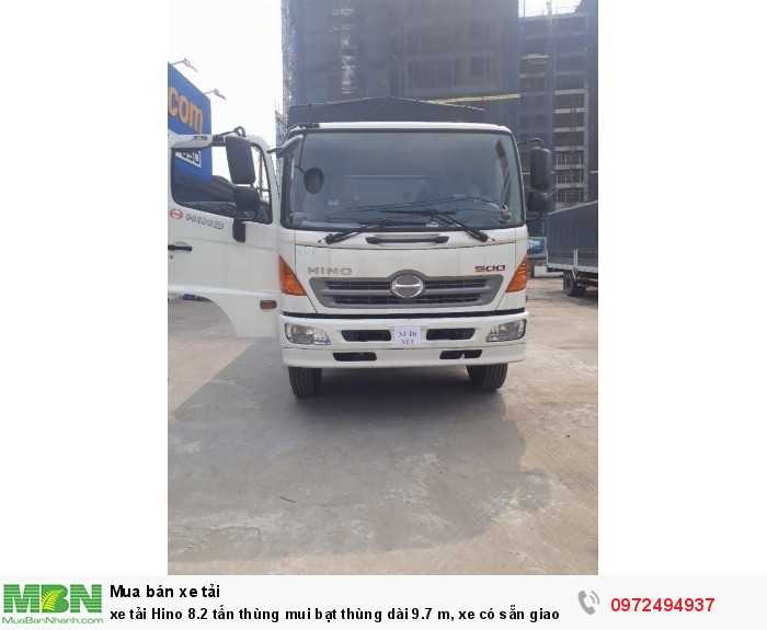 xe tải Hino 8.2 tấn thùng mui bạt thùng dài 9.7 m, xe có sẵn giao ngay