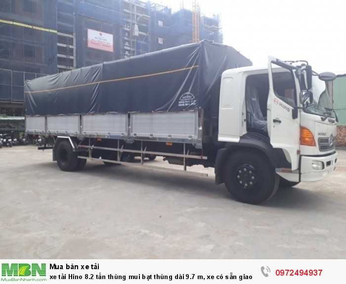 xe tải Hino 8.2 tấn thùng mui bạt thùng dài 9.7 m, xe có sẵn giao ngay