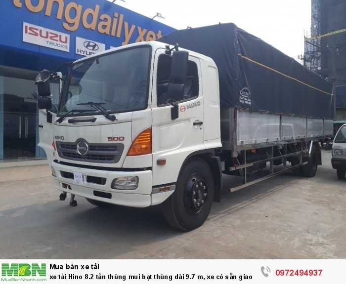 xe tải Hino 8.2 tấn thùng mui bạt thùng dài 9.7 m, xe có sẵn giao ngay