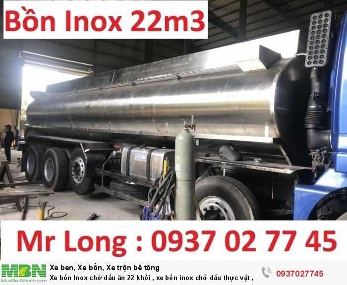 Xe bồn Inox chở dầu ăn 22 khối , xe bồn inox chở dầu thực vật , xe tải THACO auman bồn inox