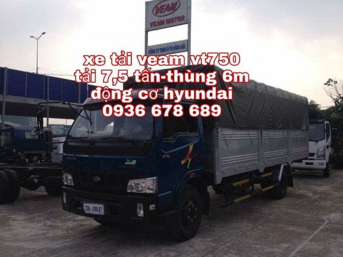 Xe tải veam vt750, tải trọng 7,5 tấn, động cơ Hyundai, thùng dài 6m1, giá rẻ nhất
