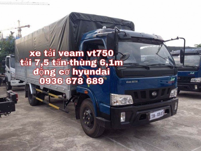 Xe tải veam vt750, tải trọng 7,5 tấn, động cơ Hyundai, thùng dài 6m1, giá rẻ nhất
