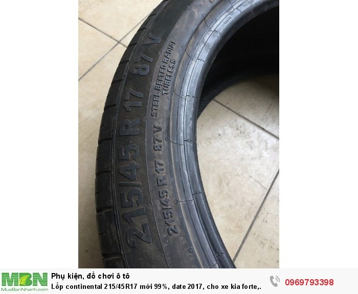Lốp continental 215/45R17 mới 99%, date 2017, cho xe kia forte, kia K3, kia K4, Kia cerato, hyundai i30