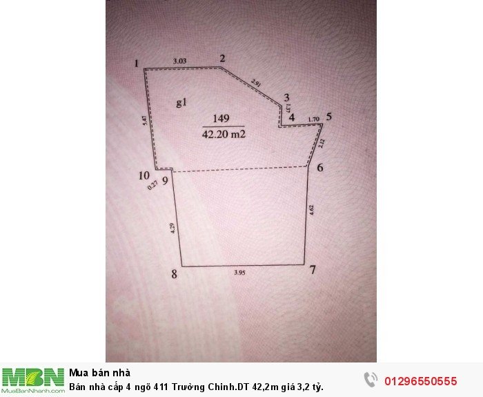 Bán nhà cấp 4 ngõ 411 Trường Chinh.DT 42,2m giá 3,2 tỷ.