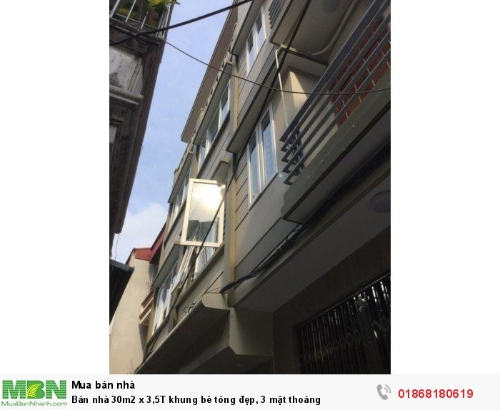 Bán nhà 30m2 x 3,5T khung bê tông đẹp, 3 mặt thoáng