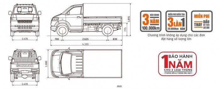 Xe Tải Suzuki Pro 740kg ( Nhập Khẩu) Thùng Lửng| chỉ cần 70tr