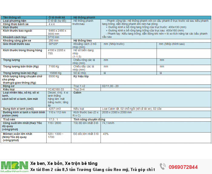 Xe tải Ben 2 cầu 8,5 tấn Trường Giang cầu Reo mỹ, Trả góp chỉ từ 220 triệu, Giao xe ngay