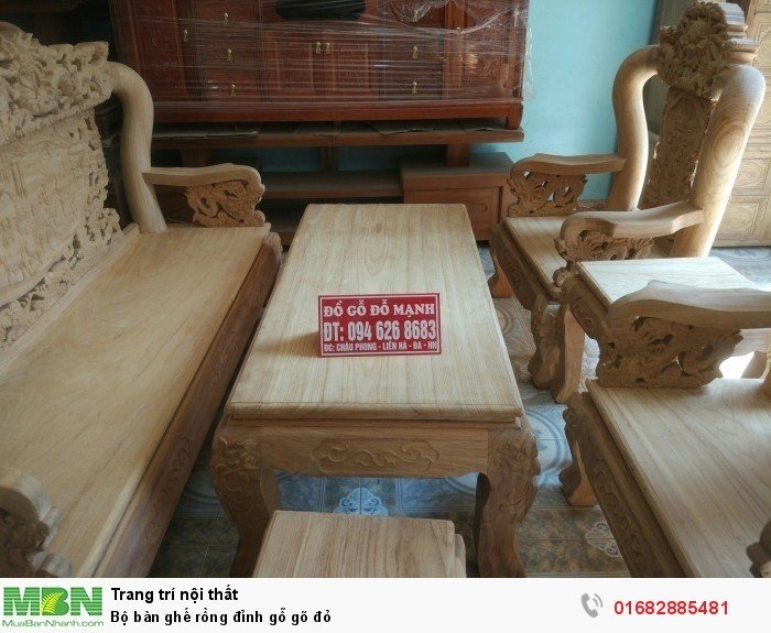 Bộ bàn ghế đồng kỵ rồng đỉnh gỗ gõ đỏ0