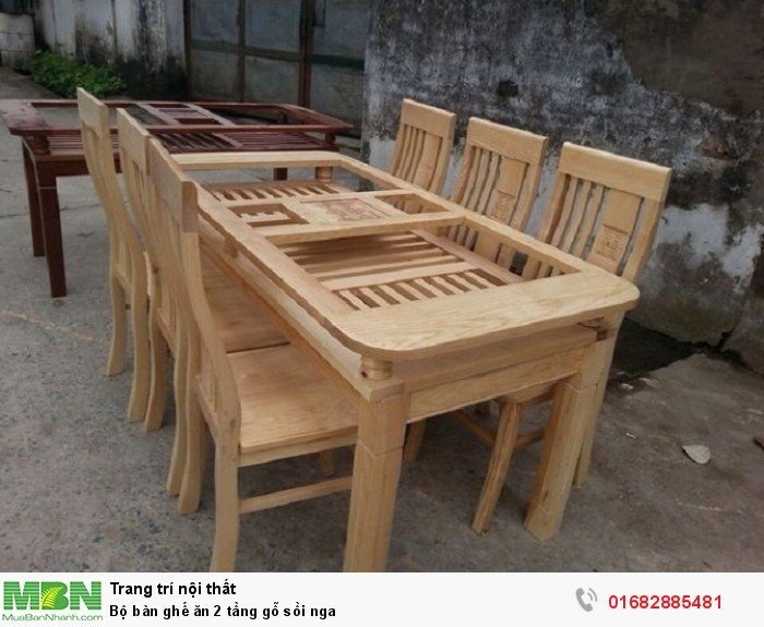 Bộ bàn ghế ăn ​2 tầng gỗ sồi nga6