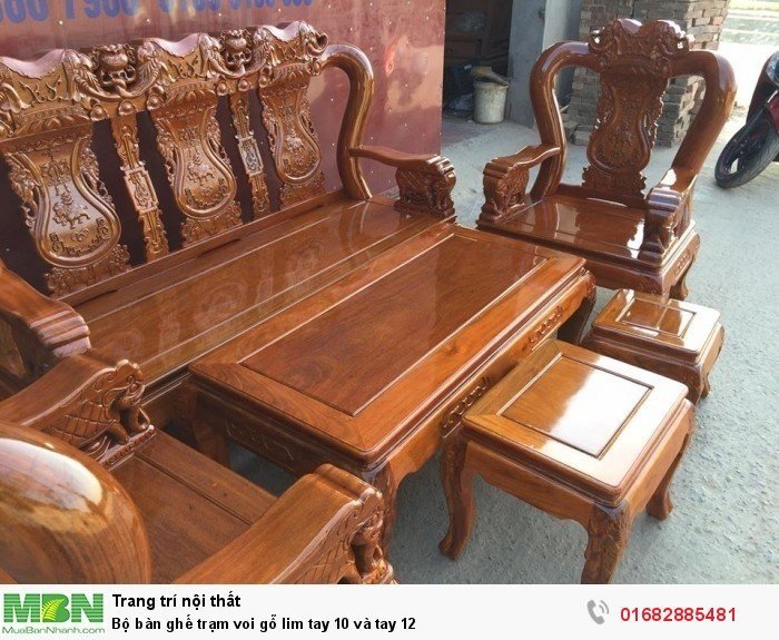 Bộ bàn ghế phòng khách trạm voi gỗ lim10