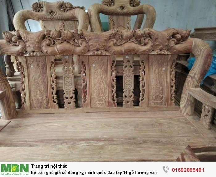 Bộ bàn ghế giả cổ đồng kỵ minh quốc đào tay 14 gỗ hương vân1