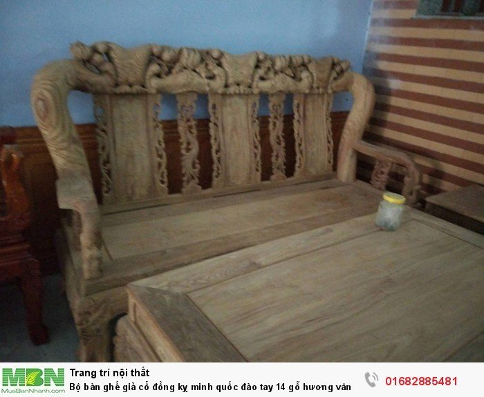 Bộ bàn ghế giả cổ đồng kỵ minh quốc đào tay 14 gỗ hương vân6