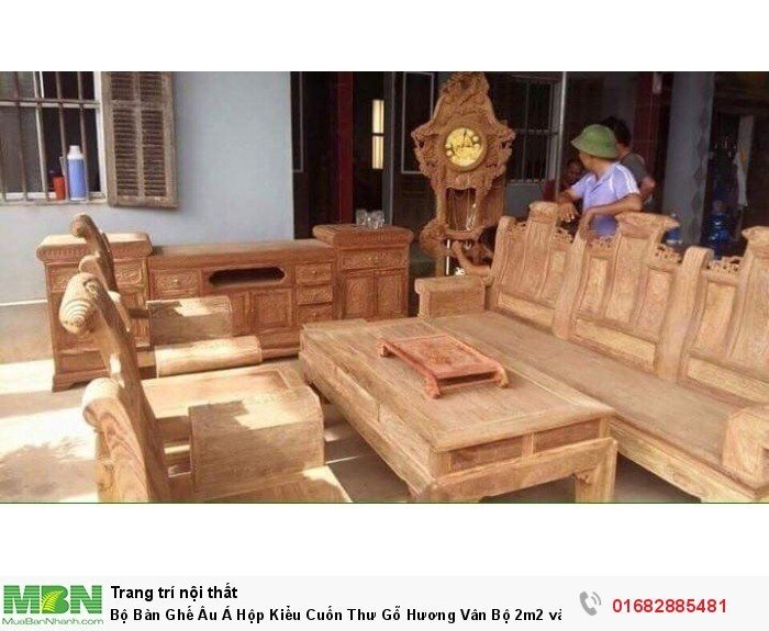 Bộ Bàn Ghế Âu Á Hộp Kiểu Cuốn Thư Gỗ Hương Vân2