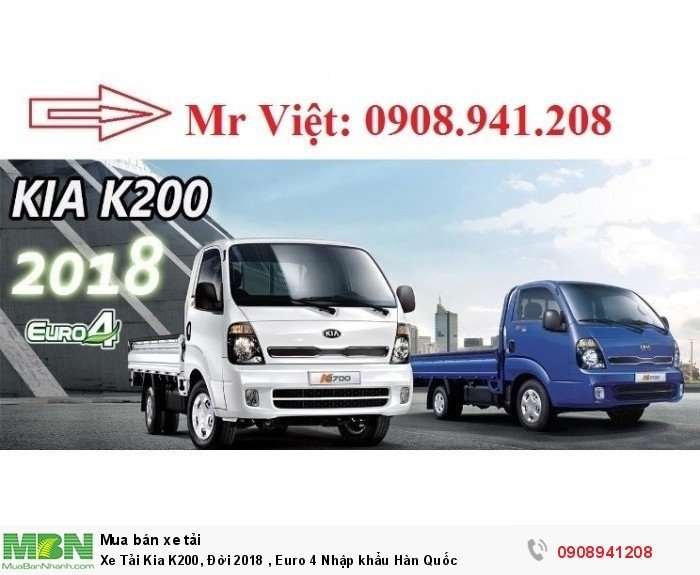 Xe Tải Kia K200, Đời 2018 , Euro 4 Nhập khẩu Hàn Quốc