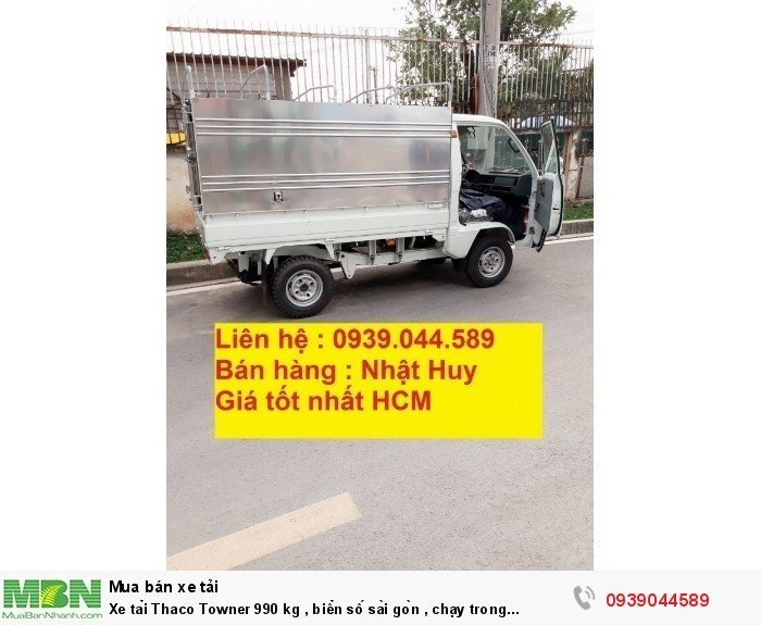 Xe tải Thaco Towner 990 kg , biển số sài gòn , chạy trong thành phố, giá tốt nhất , thùng kín , chở  phụ tùng