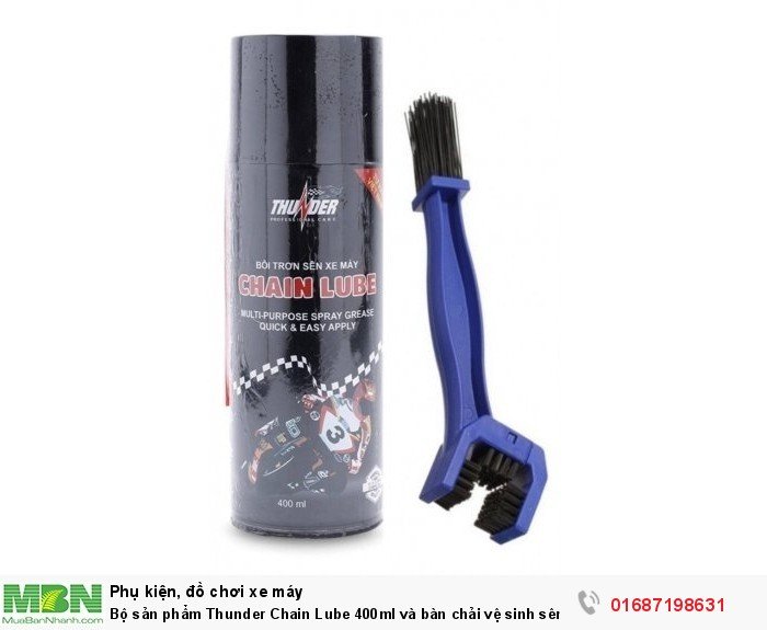 Bộ sản phẩm Thunder Chain Lube 400ml và bàn chải vệ sinh sên cao cấp