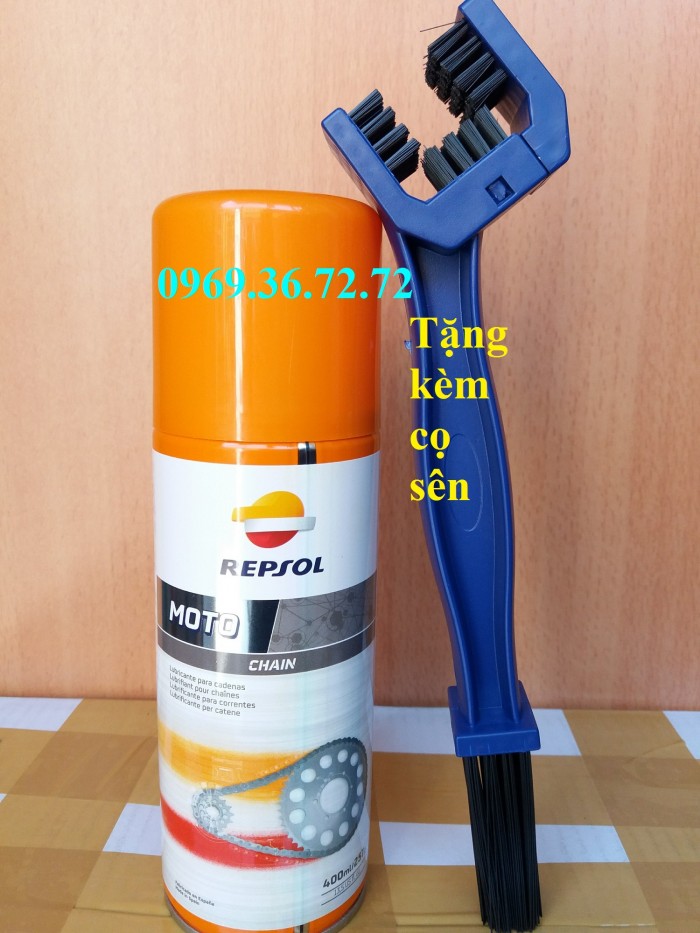 Dầu nhờn bôi trơn sên xích Repsol Moto Chain Lube 400ml- Tặng kèm cọ sên